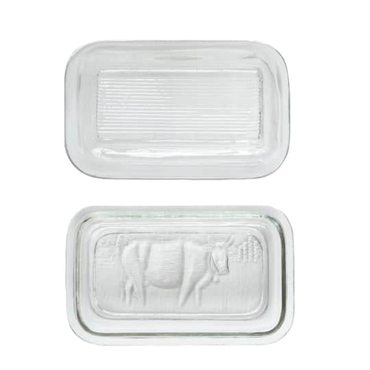Hello Honey® 6.5" Clear Vintage Embossed Cow Pressed Glass Butter Dish